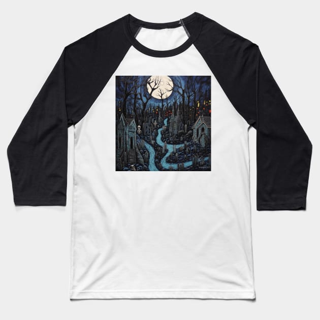 In The Cemetary At Midnight Baseball T-Shirt by EpicFoxArt